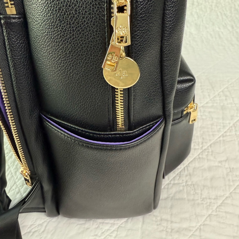 ela Handbags - Elegant Black Vegan Leather Backpack - Picture 10 of 16